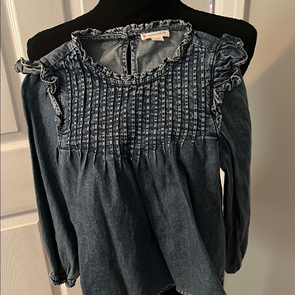 Crewcuts Blue Smocked Ruffled Long Sleeve Blouse